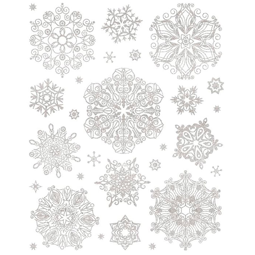 Новогоднее оконное украшение "Серебряные колючие снежинки", 30*38 см / Елочные украшения
