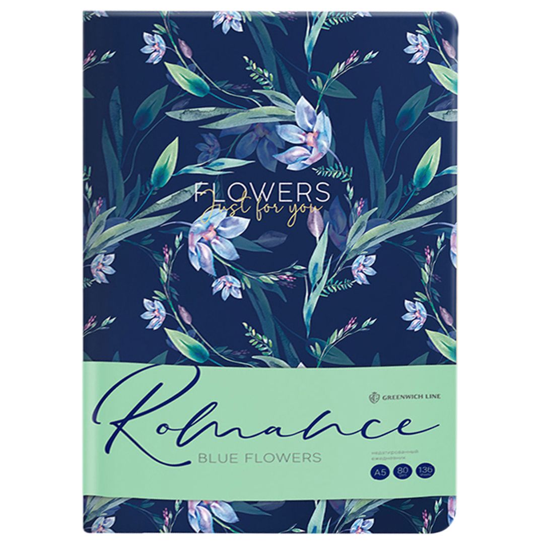 Ежедневник недатированный Greenwich Line "Romance. Blue flowers", A5, 136 л., кожзам, зол. срез / Ежедневники недатированные