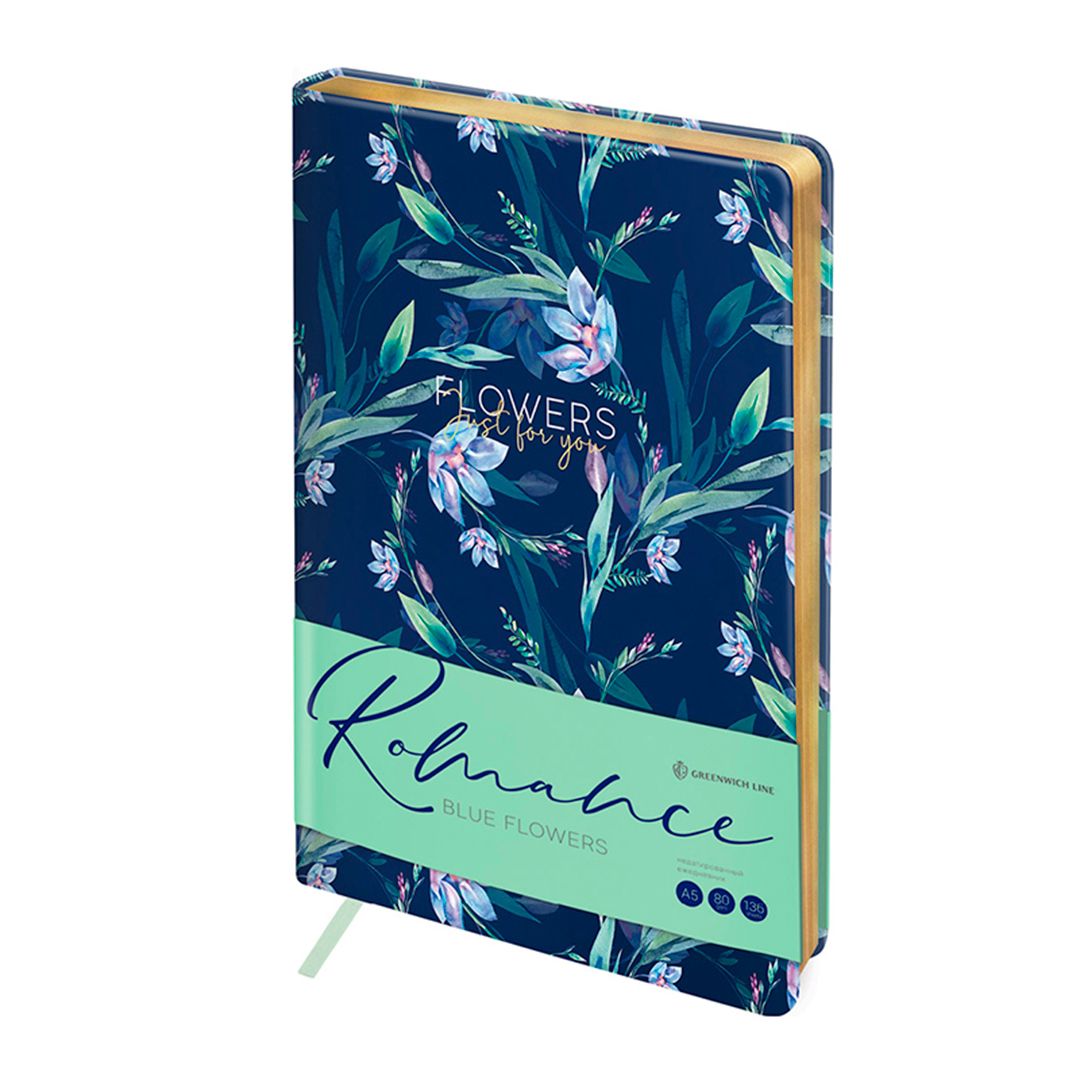 Ежедневник недатированный Greenwich Line "Romance. Blue flowers", A5, 136 л., кожзам, зол. срез / Ежедневники недатированные №2