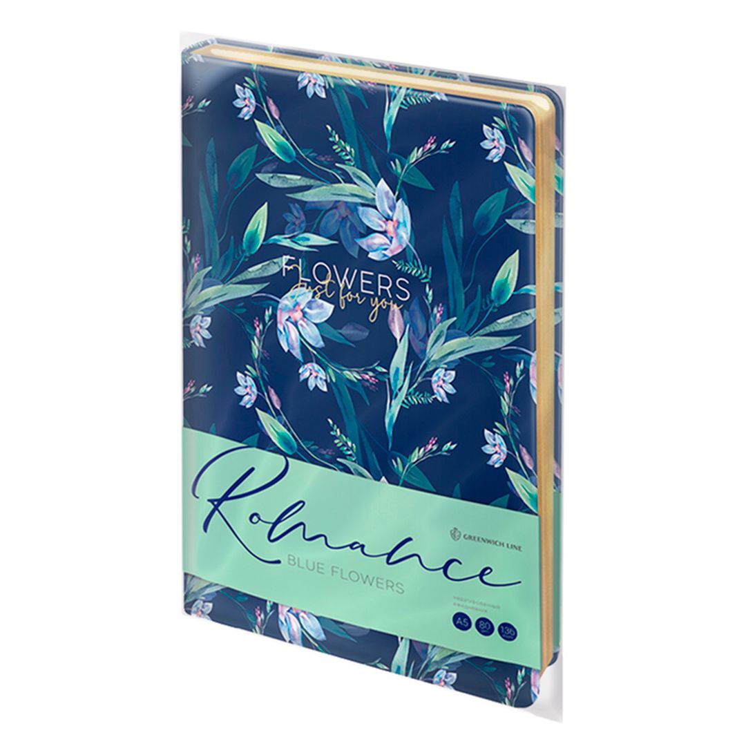 Ежедневник недатированный Greenwich Line "Romance. Blue flowers", A5, 136 л., кожзам, зол. срез / Ежедневники недатированные №10