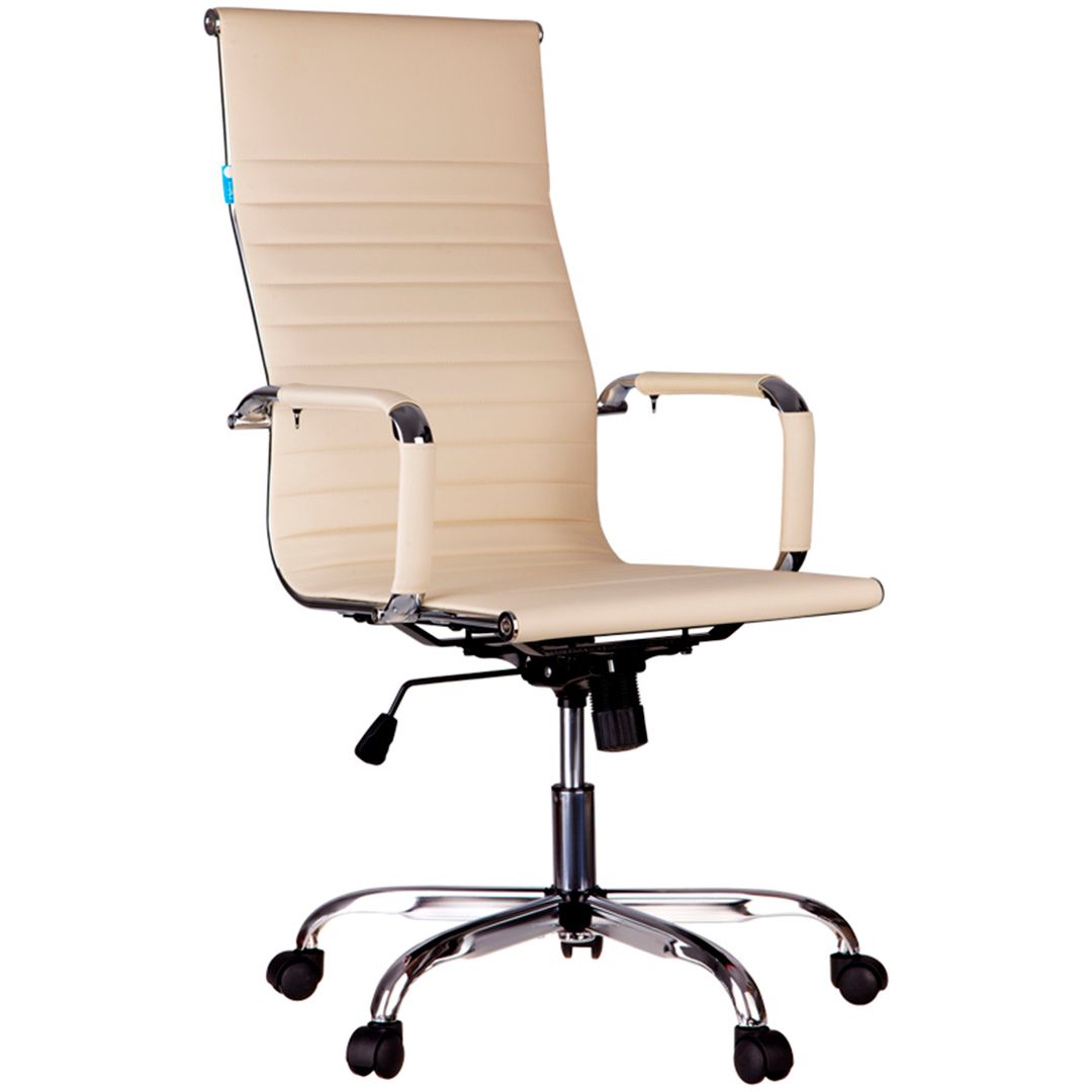 Кресло для персонала Helmi HL-E17 "Slim", экокожа бежевая, хром / Кресла для персонала