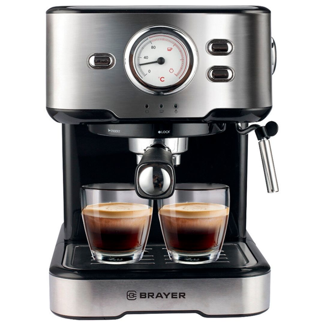 Кофеварка Brayer BR1101, рожковая, капучино и эспрессо, 1,5 л, серебро / Кофеварки oe.kz Кофеварка Brayer BR1101, рожковая, капучино и эспрессо, 1,5 л, серебро / Кофеварки