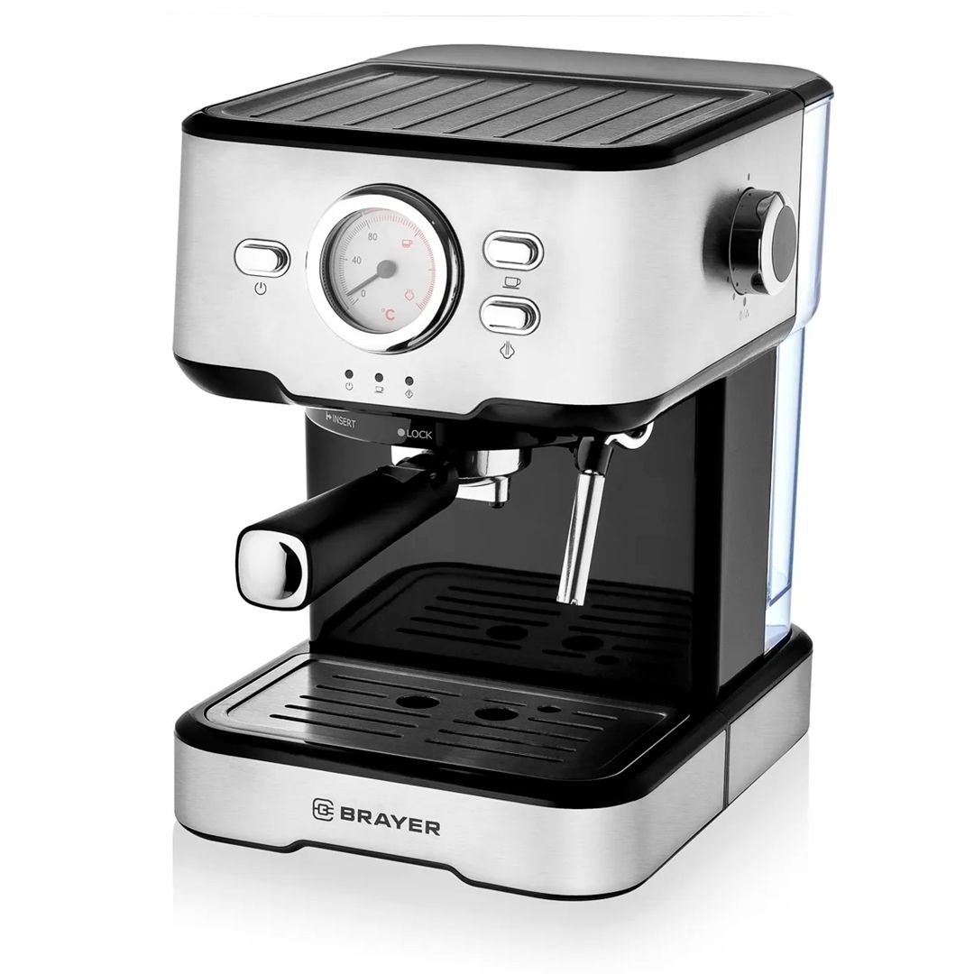 Кофеварка Brayer BR1101, рожковая, капучино и эспрессо, 1,5 л, серебро / Кофеварки №2 oe.kz Кофеварка Brayer BR1101, рожковая, капучино и эспрессо, 1,5 л, серебро / Кофеварки №2