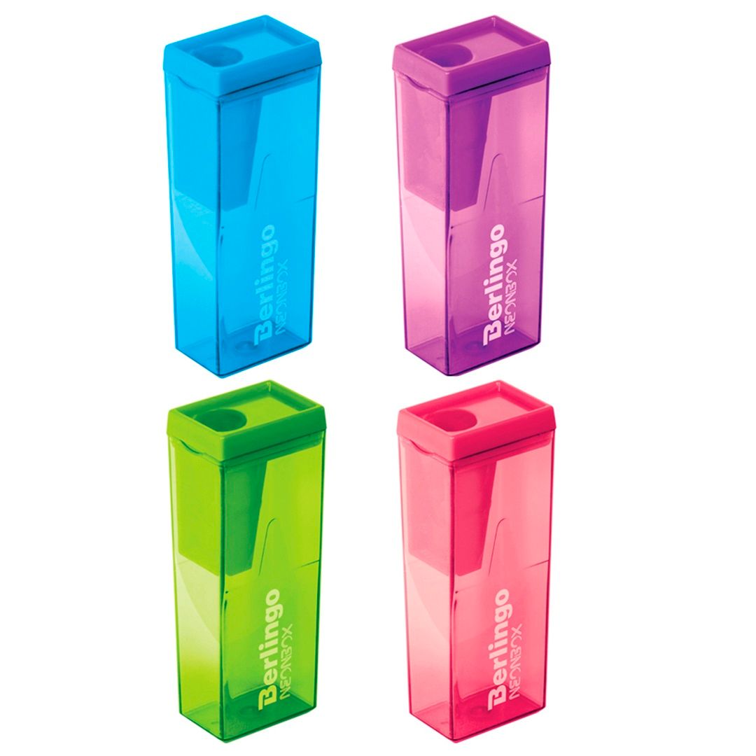 Точилка Berlingo "Neon Box", с контейнером, с одним отверстием, ассорти, цена за штуку / Точилки №2