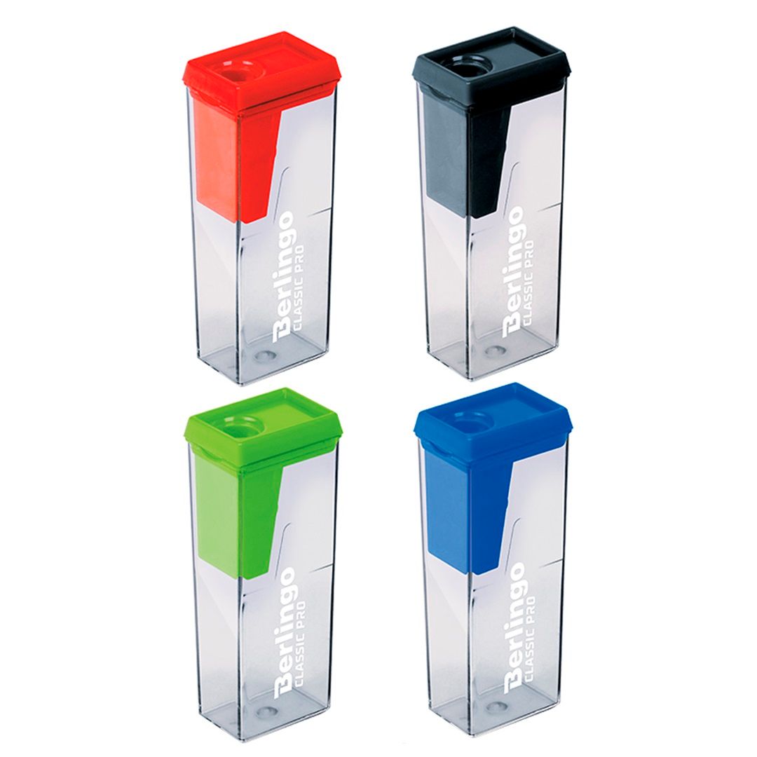 Ұштағыш Berlingo "Classic Pro", контейнермен, бір тесікті, ассорти, баға бір дана үшін / Ұштағыштар №2
