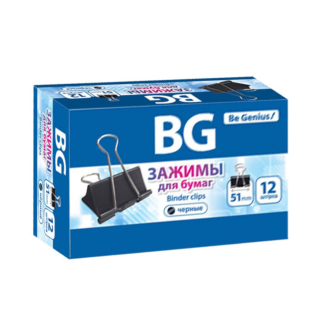 Зажимы для бумаг BG, 51 мм, 12 шт., черные