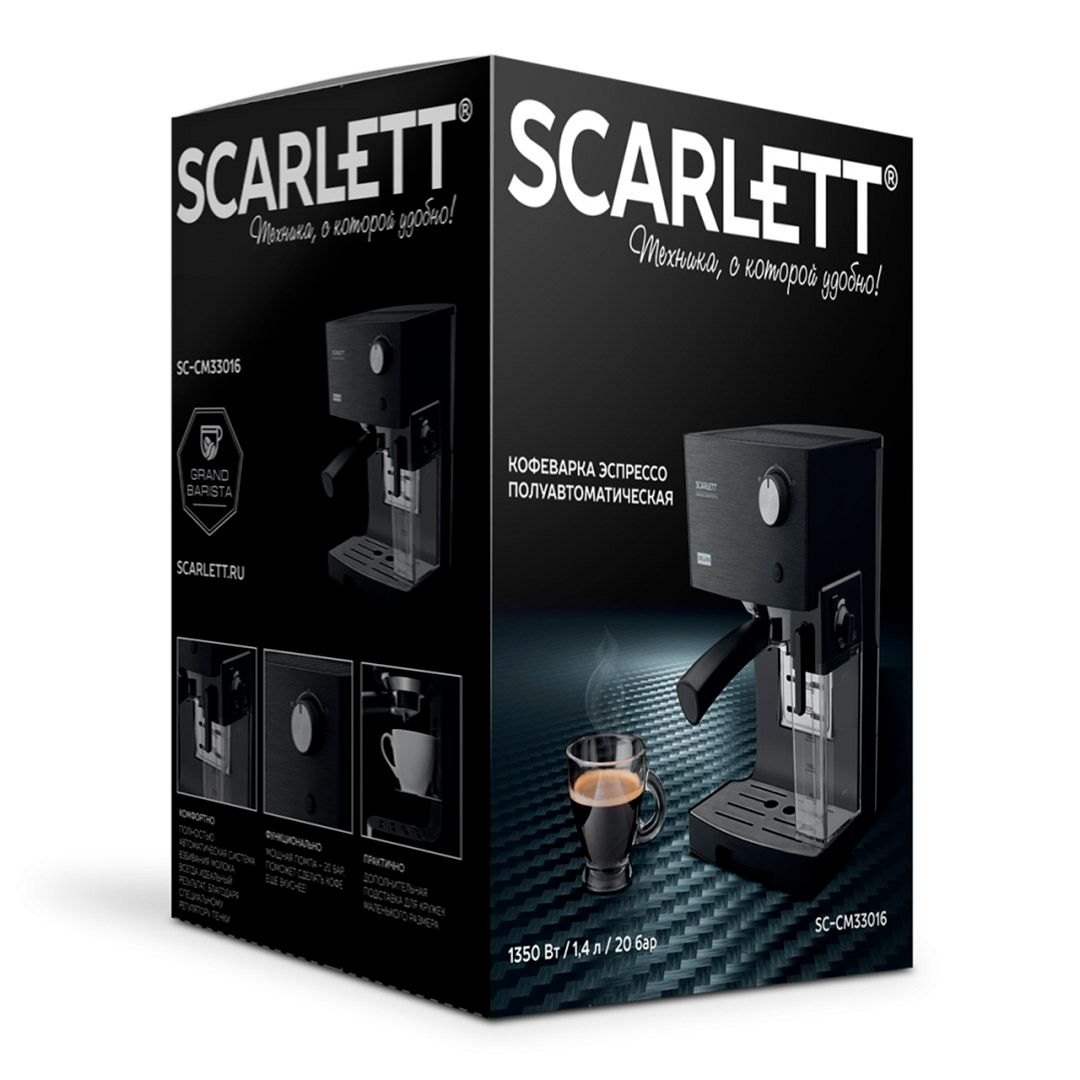 Кофеварка Scarlett SC-CM33016, рожковая, эспрессо и капучино, 1,4 л, черная / Кофеварки	 №10