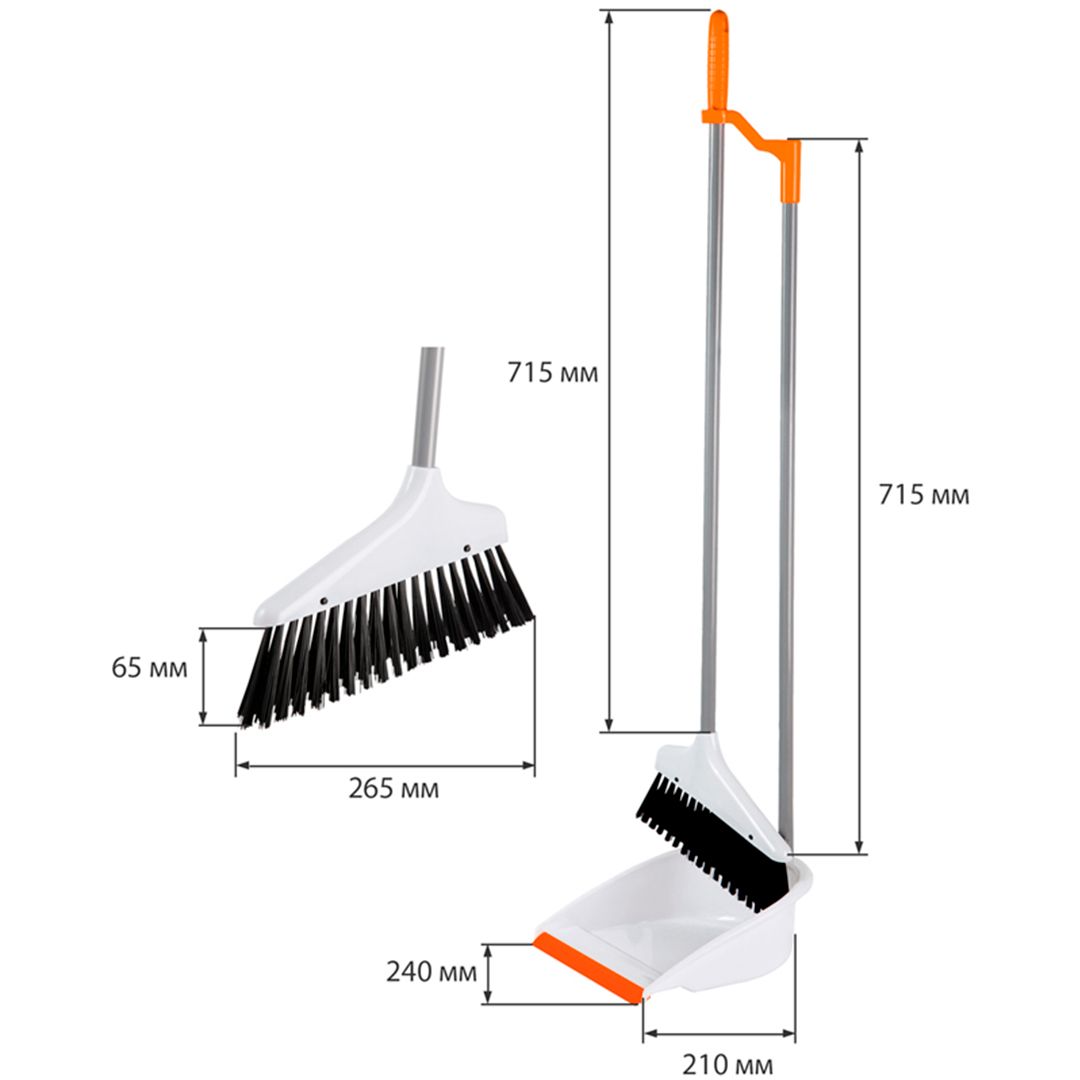 Совок с щеткой OfficeClean "Professional", пластик, белый/оранжевый