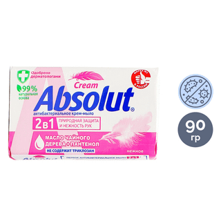 Дәретханалық сабын Absolut "Нәзік күтім", бактерияға қарсы, 90 гр / Кесек сабындар