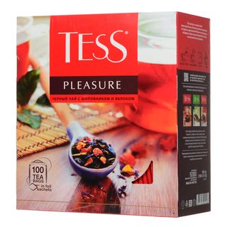 Чай Tess Pleasure, черный, с шиповником и яблоком, 100 пакетиков / Чай пакетированный