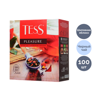 Шай Tess Pleasure, қара шай, итмұрын және алма, 100 қалташа / Қалташалардағы шай
