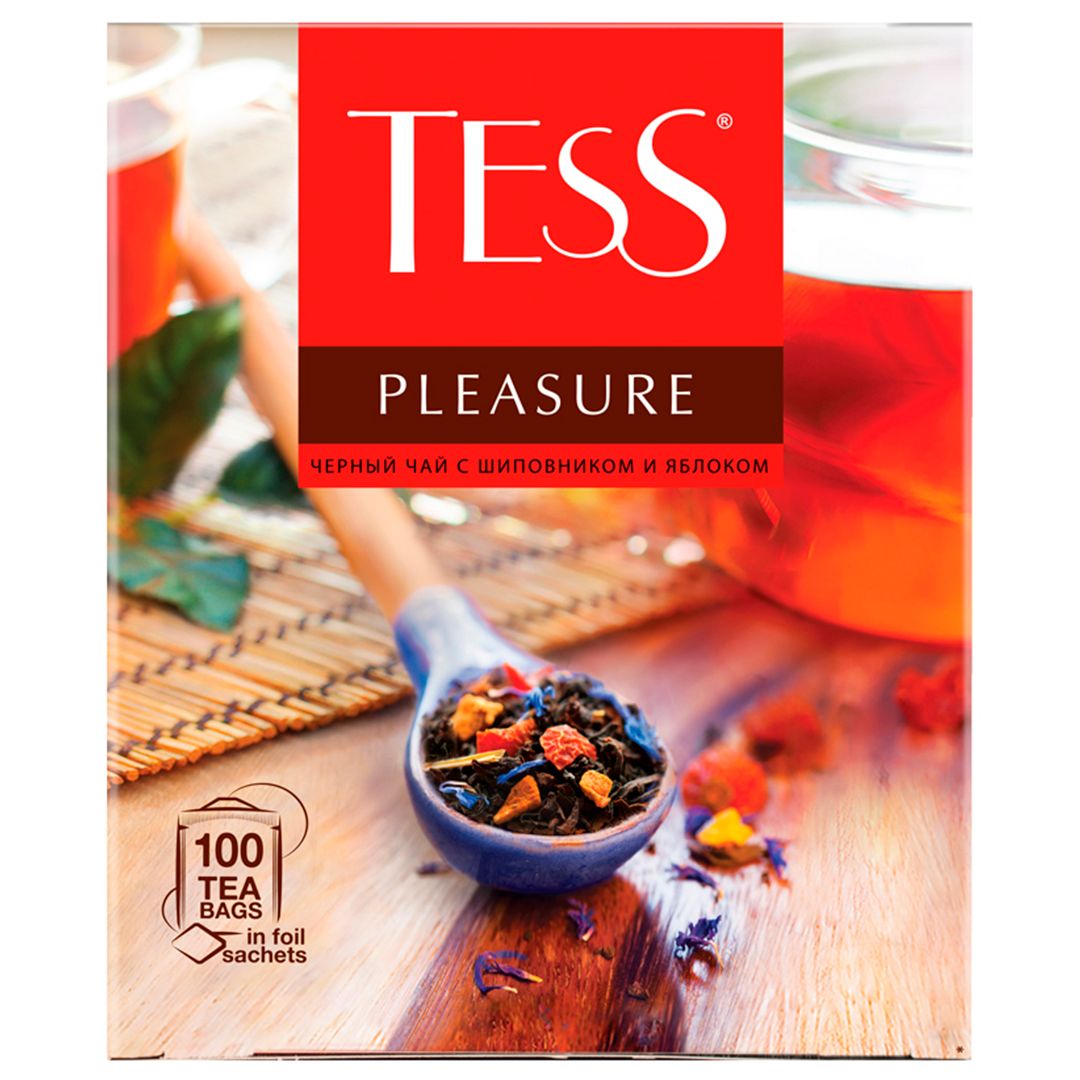 Шай Tess Pleasure, қара шай, итмұрын және алма, 100 қалташа / Қалташалардағы шай №2