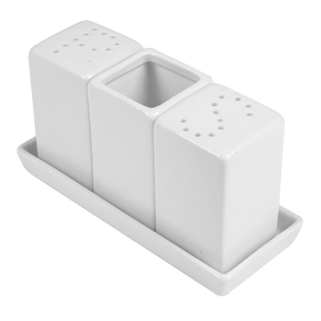 Набор для специй "Lambert", с подставкой, 138*56*56 см, соль+перец+зубочистки, фарфор, белый / Посуда столовая oe.kz Набор для специй "Lambert", с подставкой, 138*56*56 см, соль+перец+зубочистки, фарфор, белый / Посуда столовая