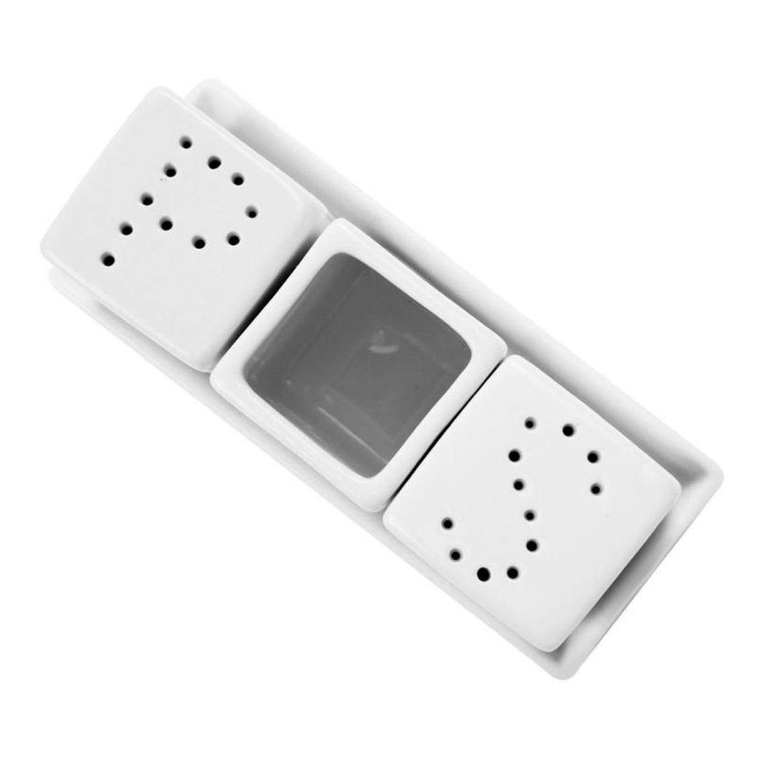 Набор для специй "Lambert", с подставкой, 138*56*56 см, соль+перец+зубочистки, фарфор, белый / Посуда столовая №2 oe.kz Набор для специй "Lambert", с подставкой, 138*56*56 см, соль+перец+зубочистки, фарфор, белый / Посуда столовая №2