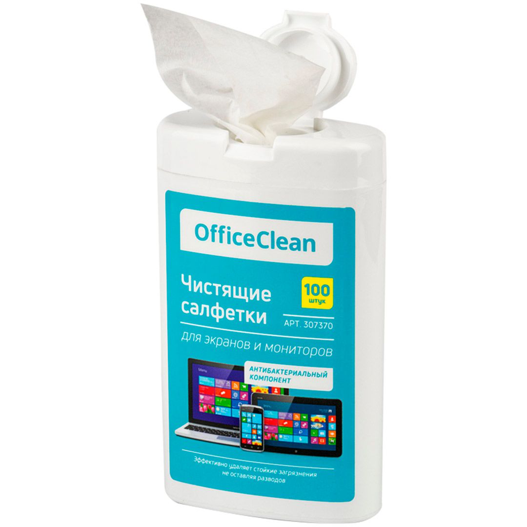 Влажные портативные чистящие салфетки OfficeClean для экранов и мониторов, 100 шт. / Кеңсе техникасына арналған тазалау құралдары №2