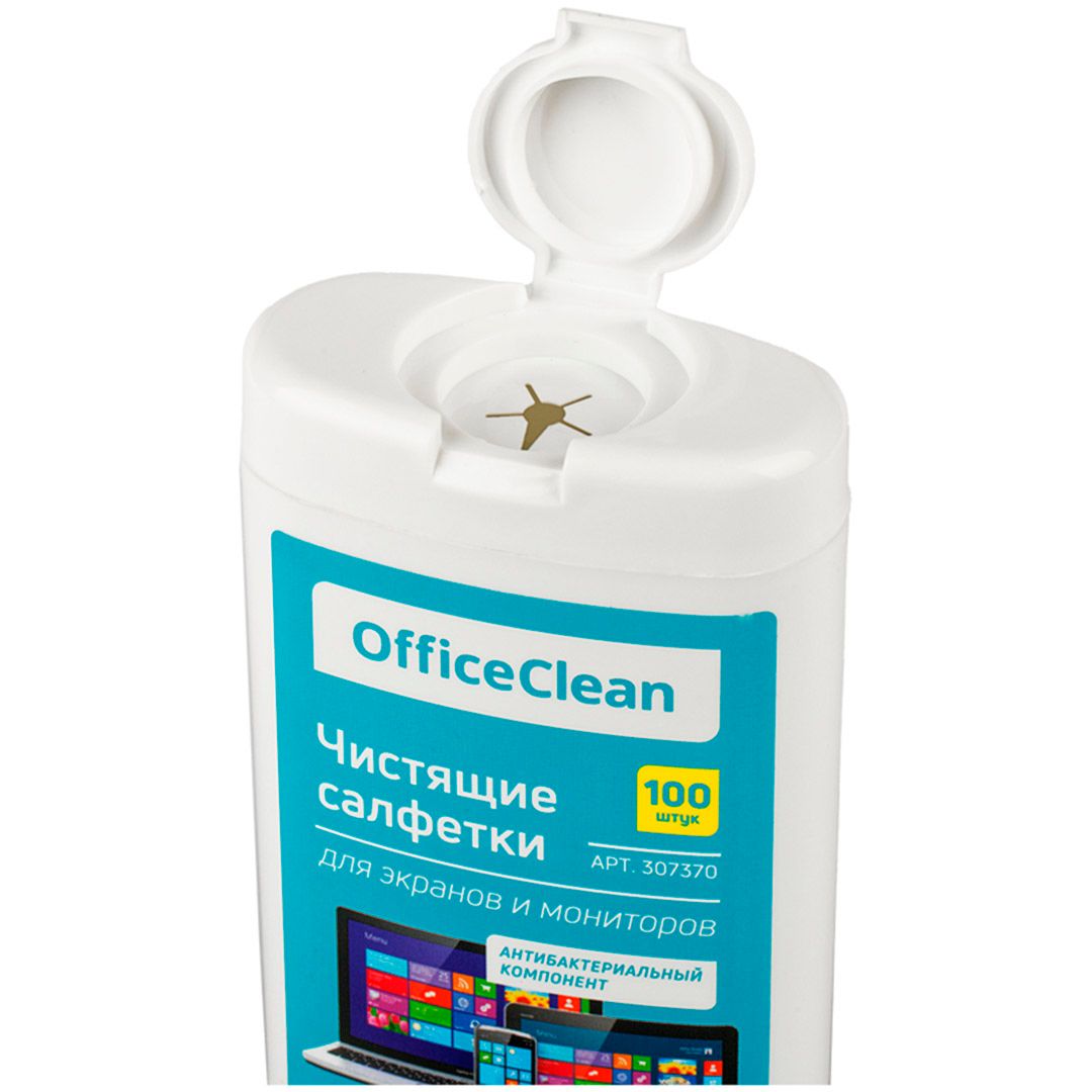 Влажные портативные чистящие салфетки OfficeClean для экранов и мониторов, 100 шт. / Кеңсе техникасына арналған тазалау құралдары №3