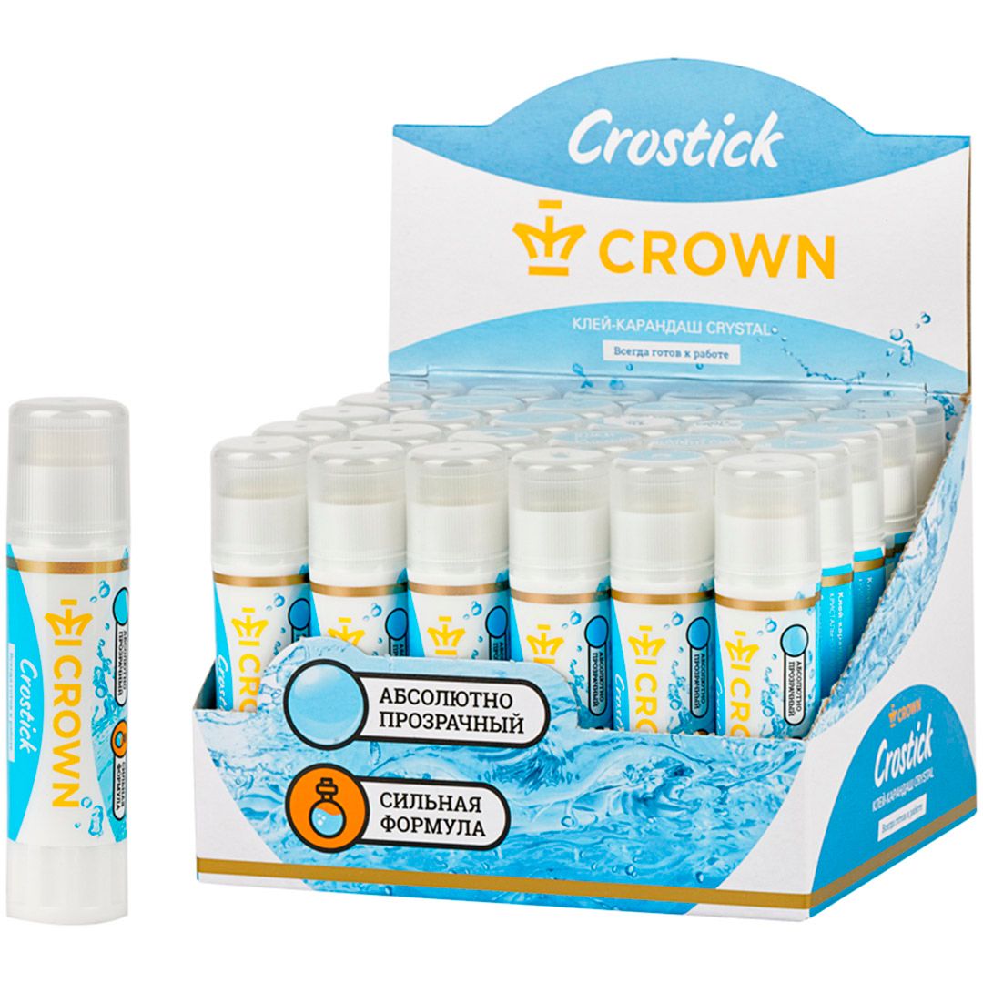 Клей-карандаш Crown "Crystal", кристально-чистый, 8 гр / Клей-карандаш №2