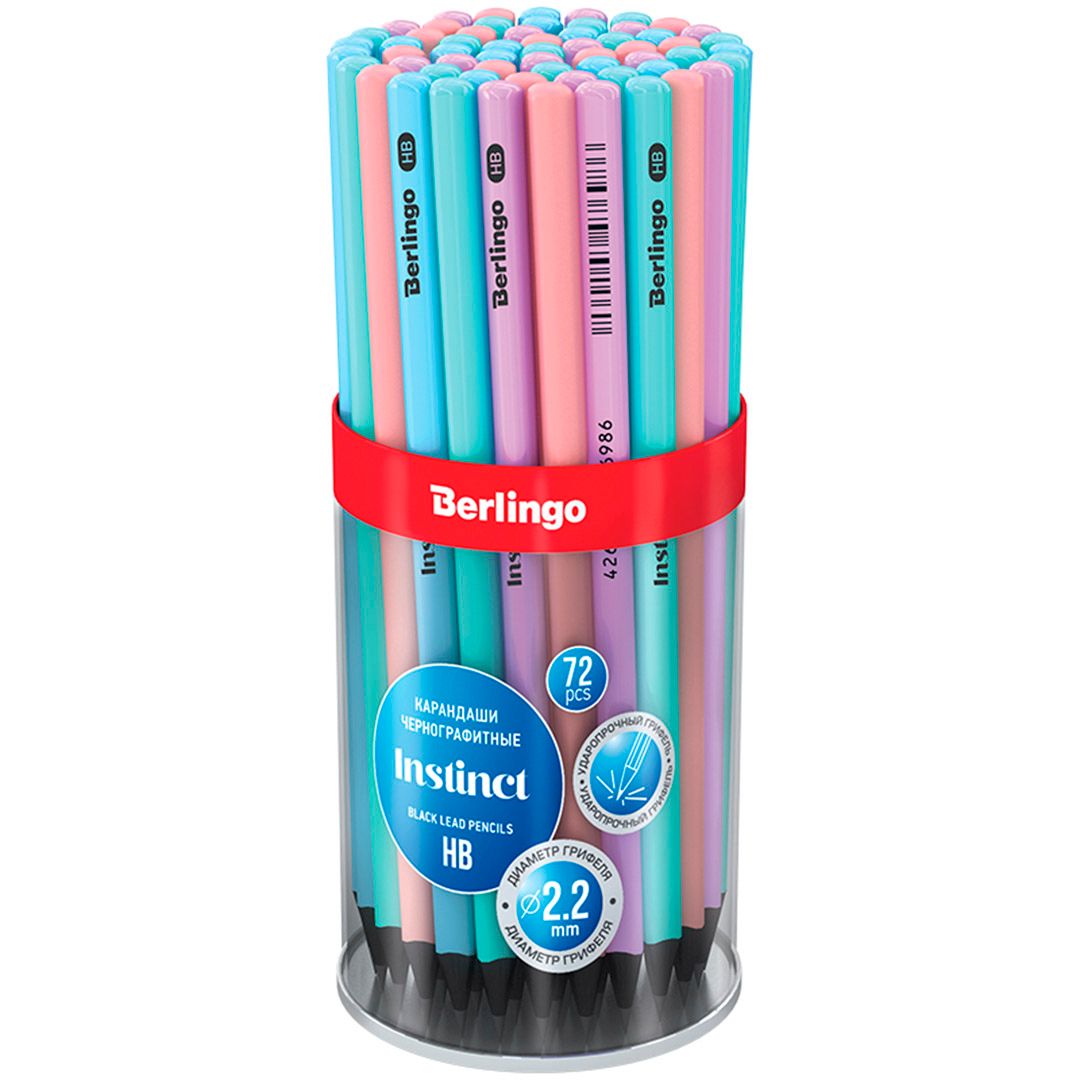 Карандаш чернографитный Berlingo "Instinct" HB, черное дерево, заточенный без ластика, ассорти / Карандаши чернографитные №3