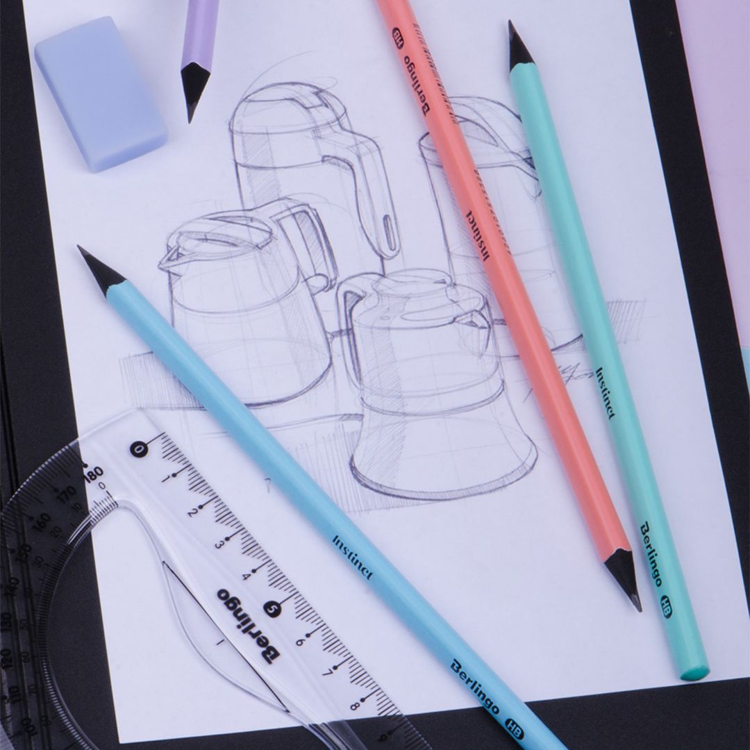 Карандаш чернографитный Berlingo "Instinct" HB, черное дерево, заточенный без ластика, ассорти / Карандаши чернографитные №4