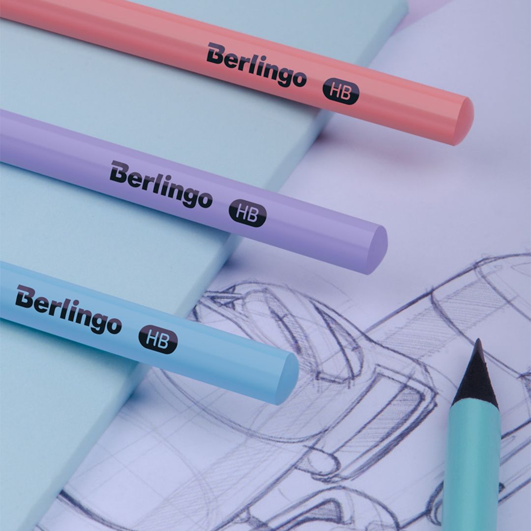 Карандаш чернографитный Berlingo "Instinct" HB, черное дерево, заточенный без ластика, ассорти / Карандаши чернографитные №5