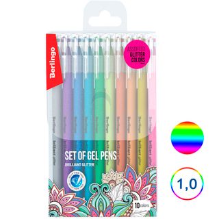 Гельді қаламдар жинағы Berlingo "Brilliant Glitter", 1 мм, 10 дана, түрлі-түсті / Гельді қаламдар жинағы