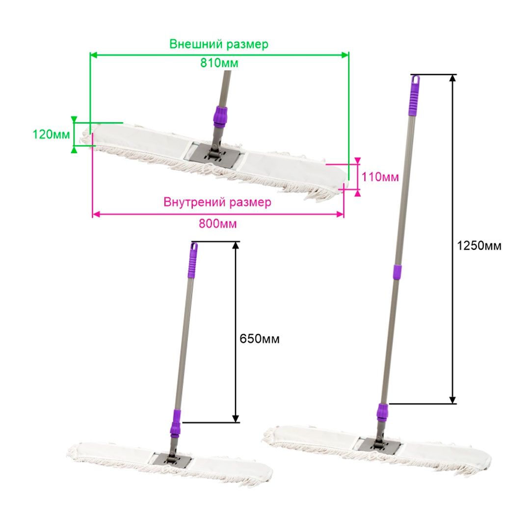 Швабра рамка OfficeClean Professional, телескопическая ручка 125 см, насадка МОП хлопок 80 см / Швабры и комплекты №4