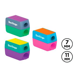 Ұштағыш Berlingo "ColorShift" пластик, контейнермен, екі тесікті, ассорти, баға бір дана үшін / Ұштағыштар