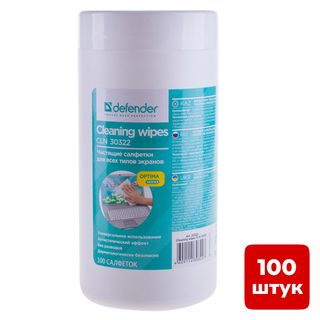 Туба с влажными чистящими салфетками для экранов Defender CLN 30322, 100 шт/туба / Чистящие средства для оргтехники