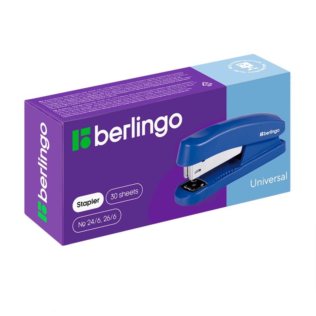 Степлер сшивает до 30 листов, Berlingo "Universal", №24/6, 26/6, пластиковый, ассорти / Степлеры №2