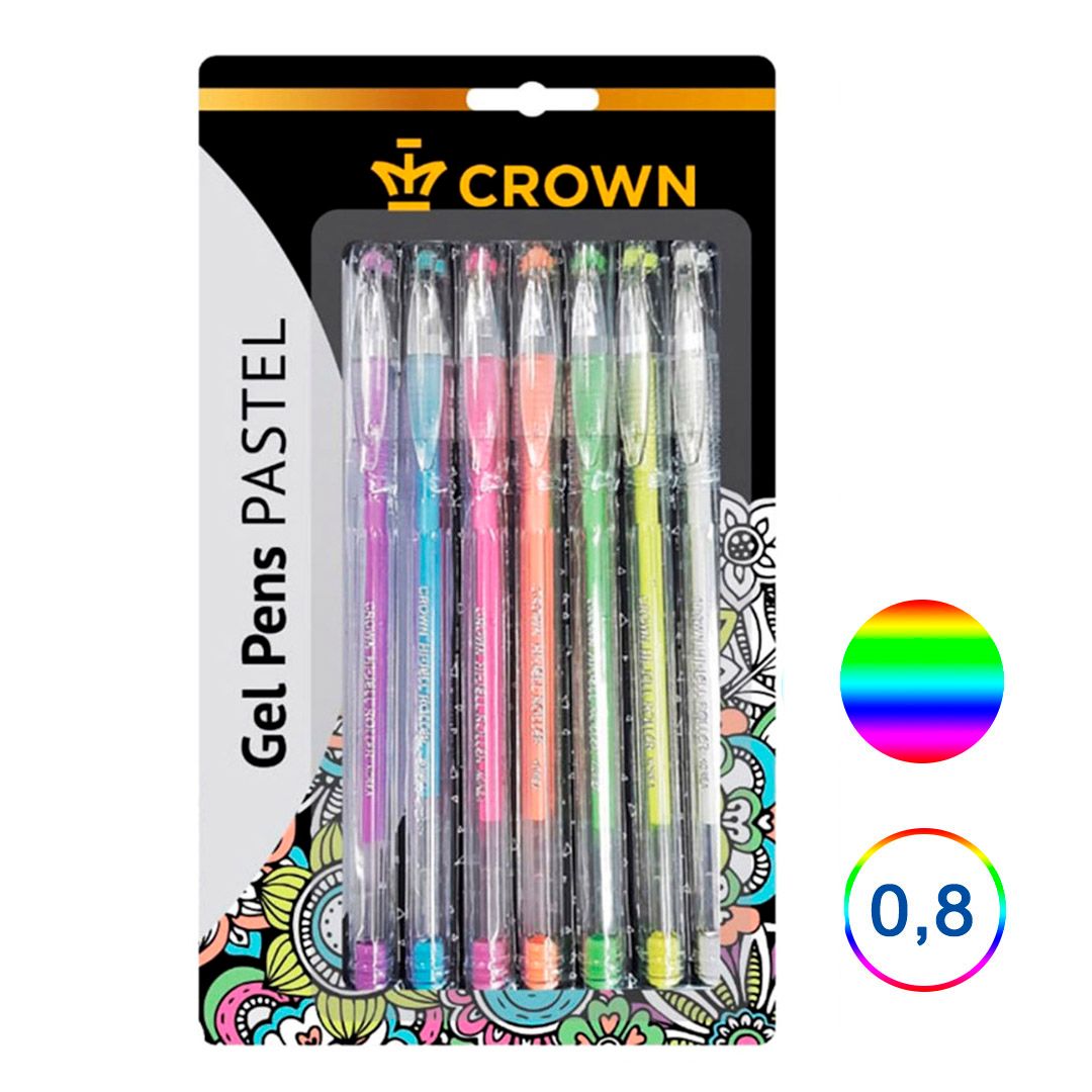 Гельді қаламдар жинағы Crown "Hi-Jell Pastel", 0,8 мм, 7 дана, түрлі-түсті