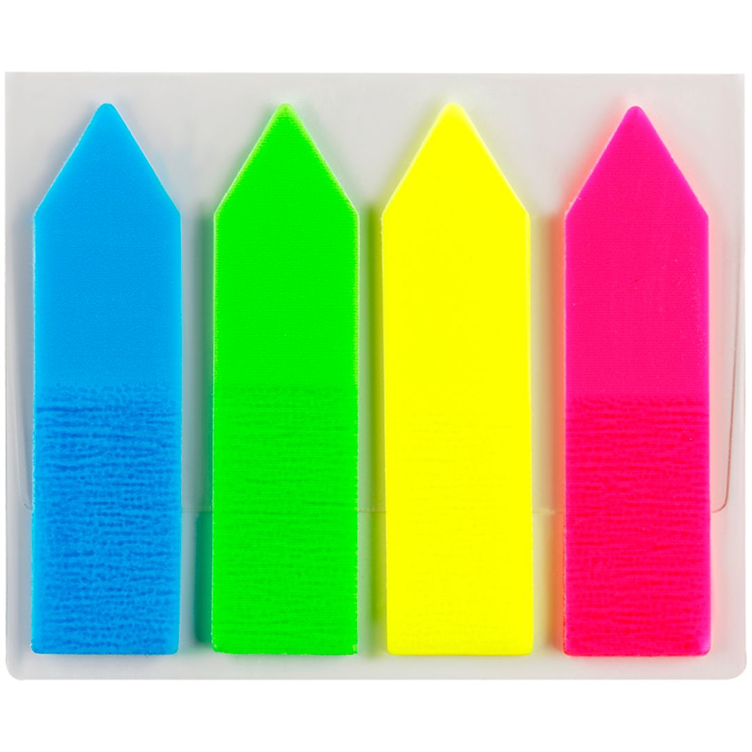 Закладки самоклеящиеся OfficeSpace, пластиковые, 45*12 мм, 4 цвета НЕОН, 80 листов, стрелки