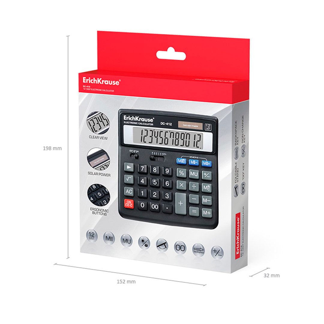 Калькулятор настольный Erich Krause DC-412, 12 разрядов, 156*148*30 мм / Калькуляторы настольные №3