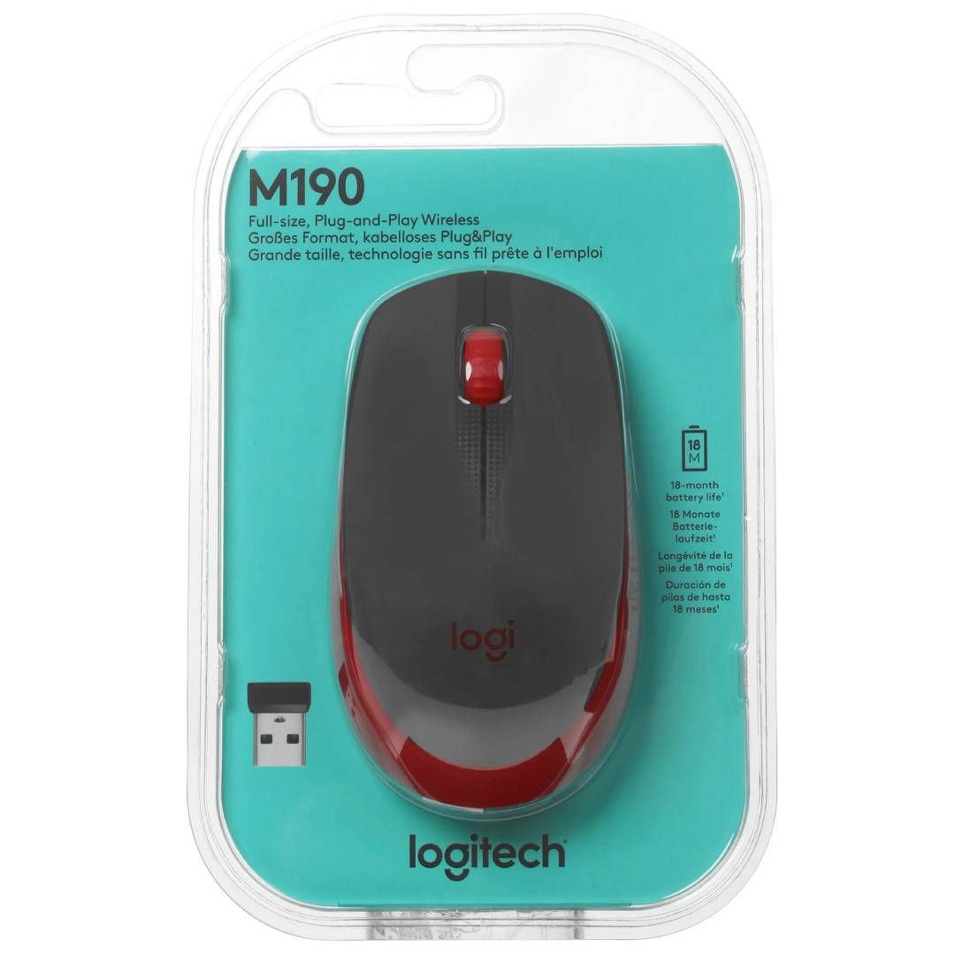 Мышь беспроводная Logitech M190, USB, 3 кнопки, 1000 dpi, черная/красная / Мыши беспроводные №5 oe.kz Мышь беспроводная Logitech M190, USB, 3 кнопки, 1000 dpi, черная/красная / Мыши беспроводные №5