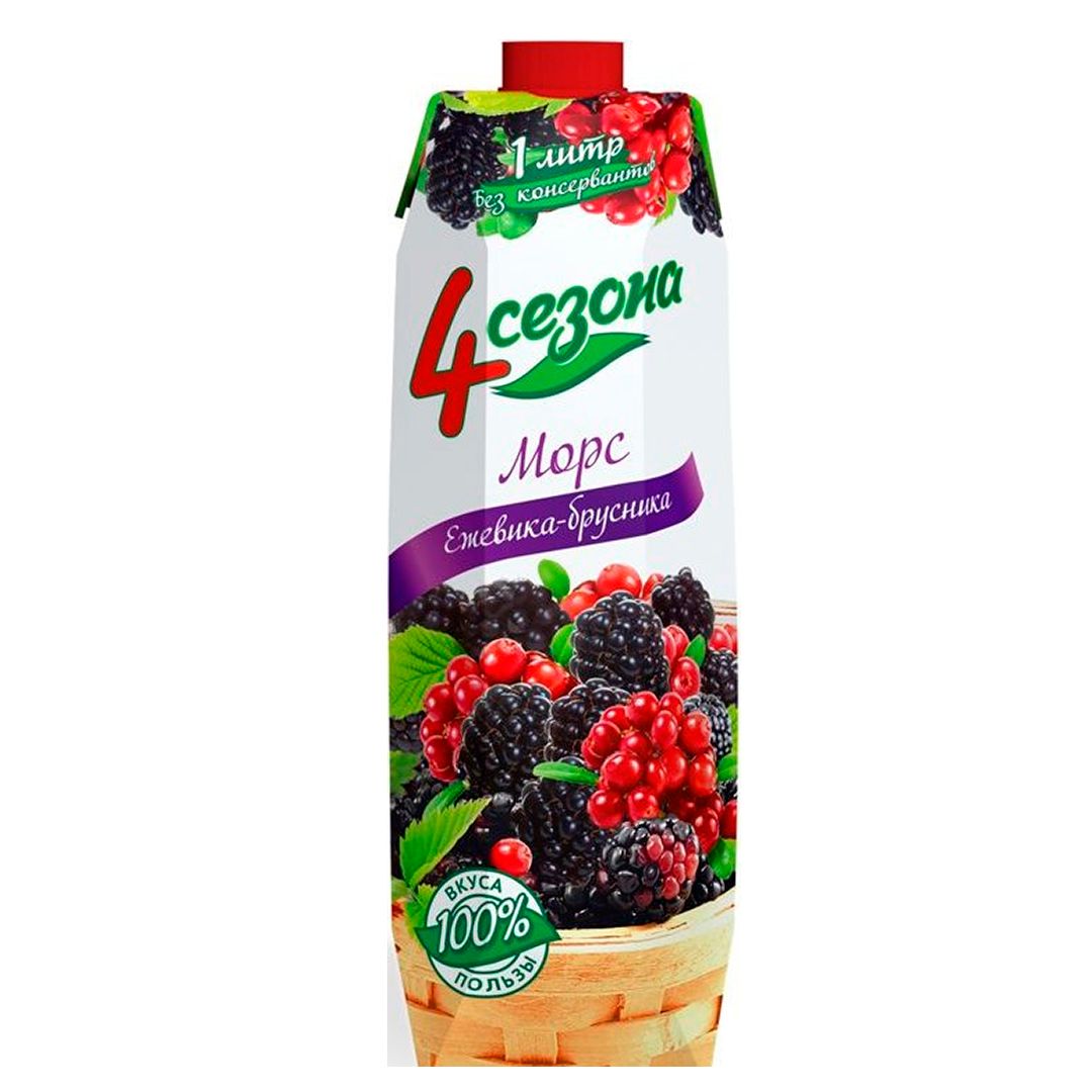 Морс 4 Сезона "Ежевика-Брусника", 1 л / Напитки и энергетики oe.kz Морс 4 Сезона "Ежевика-Брусника", 1 л / Напитки и энергетики