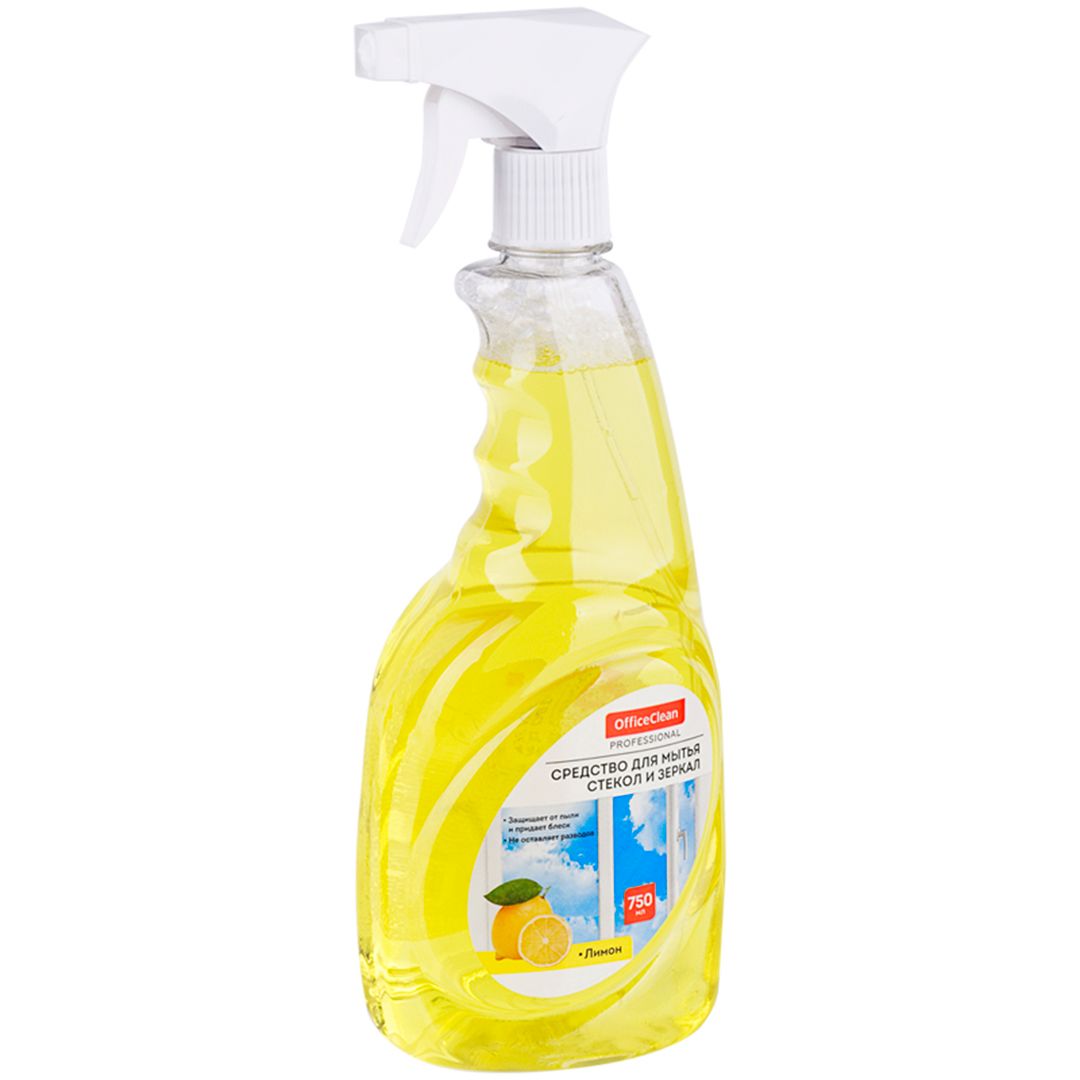Средство для мытья стекол и зеркал OfficeClean "Лимон", с изопропиловым спиртом, 750 мл / Средства для мытья стекол №2