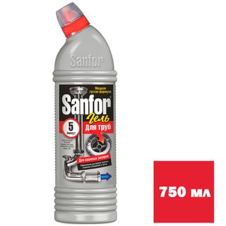 Средство для прочистки канализационных труб Sanfor 5 минут, гель, 750 мл / Средства для прочистки труб