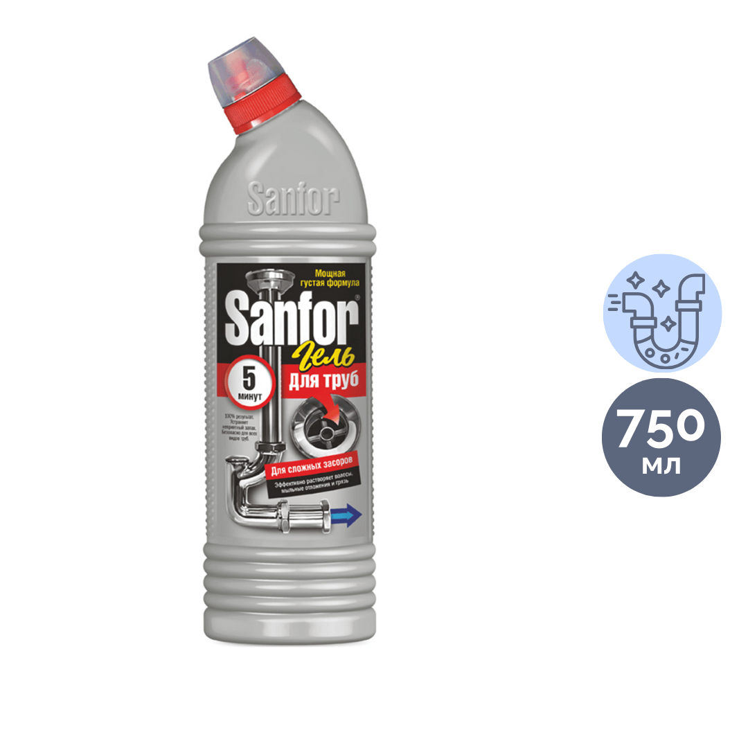 Кәріз құбырларын тазартқыш құрал Sanfor 5 минут, гель, 750 мл / Құбыр тазартқыш құралдары