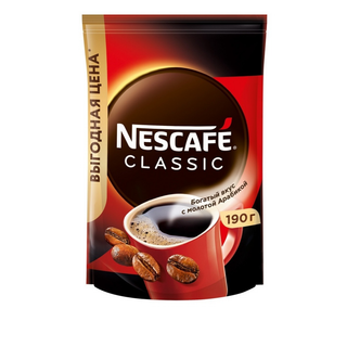 Ерігіш кофе Nescafe Classic, 190 гр, вакуумды қаптама / Ерігіш кофе