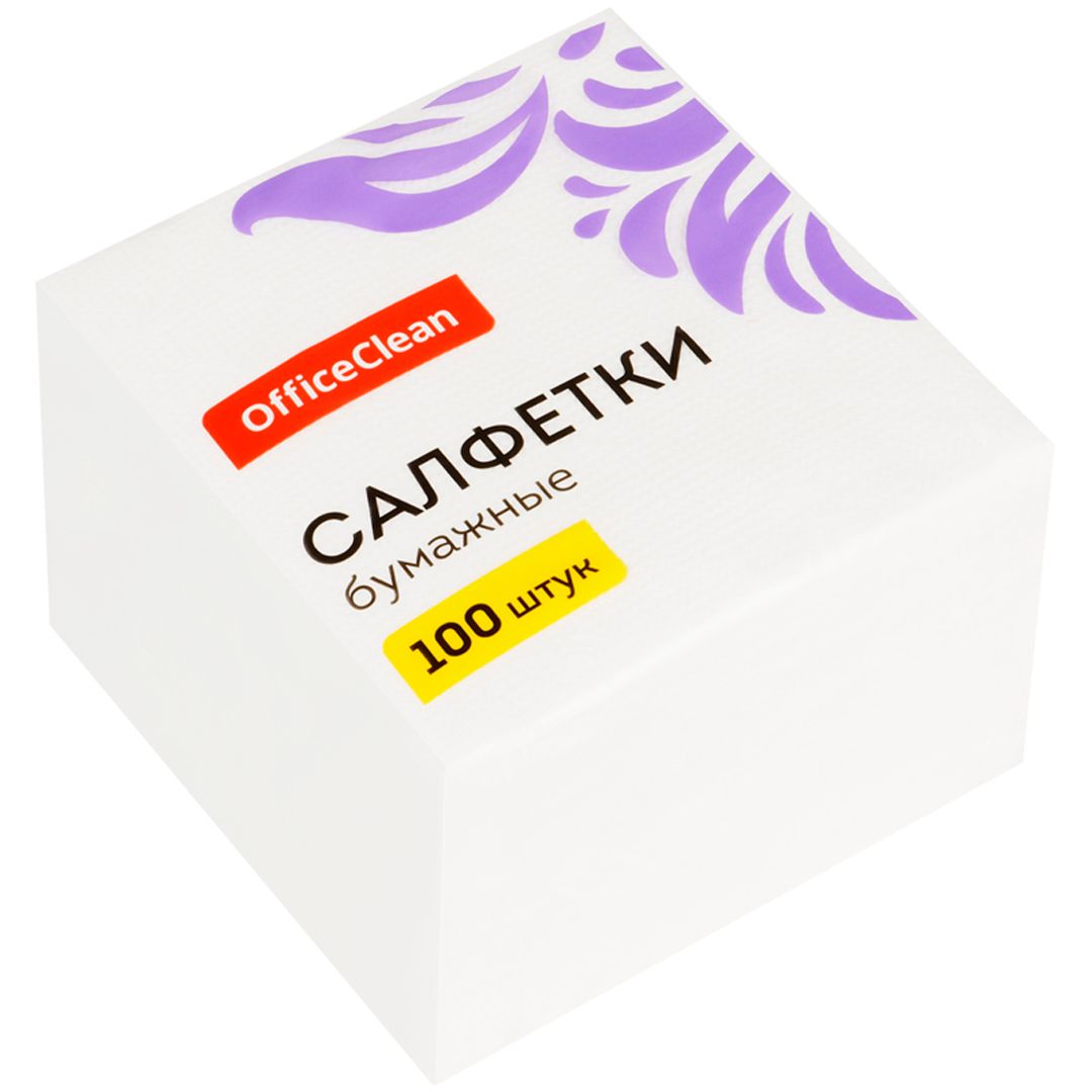 Салфетки OfficeClean, 1-слойные, 100 шт., размер листа 23*23 см, белые / Салфетки бумажные №2