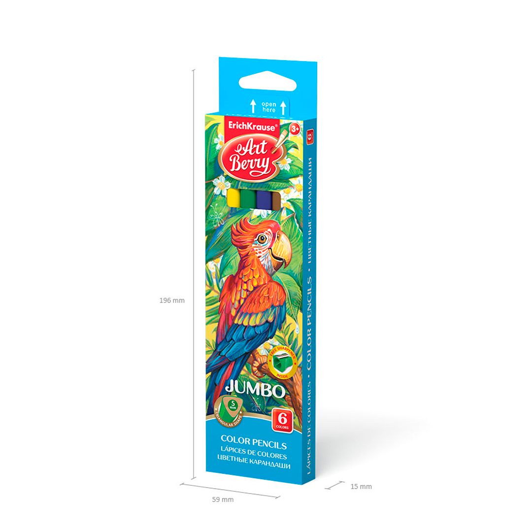 Карандаши цветные ArtBerry "Jumbo", трехгранная, с точилкой, 6 цветов / Цветные карандаши №2