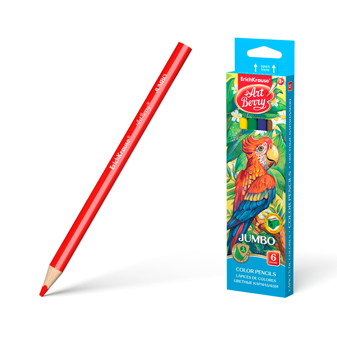 Карандаши цветные ArtBerry "Jumbo", трехгранная, с точилкой, 6 цветов / Цветные карандаши №4