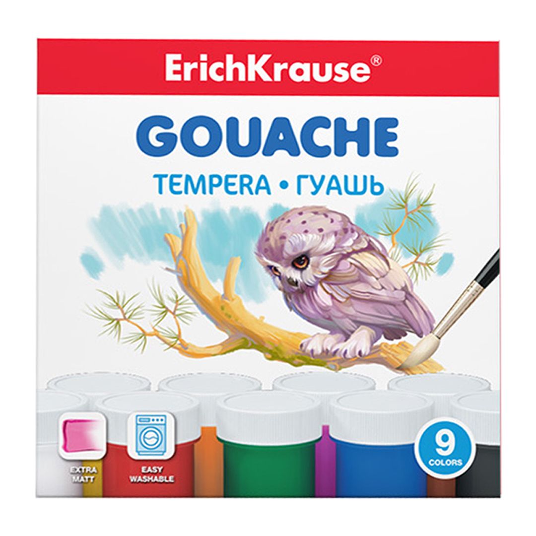 Гуашь Erich Krause, 9 цветов / Гуашь