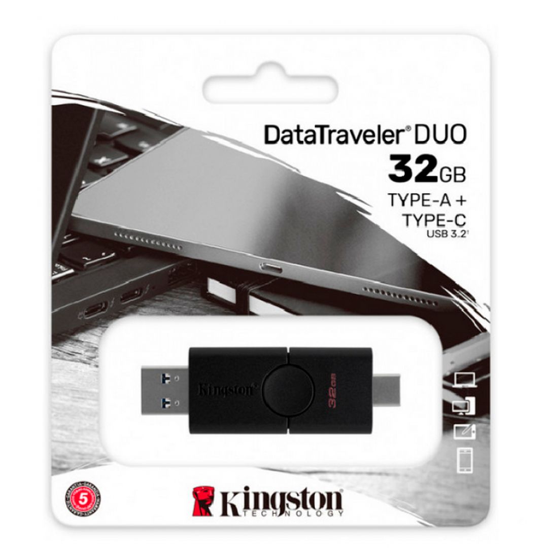 USB-флешка 32 Gb, Kingston "DataTraveler Duo", USB 3.2+Type-C, черная