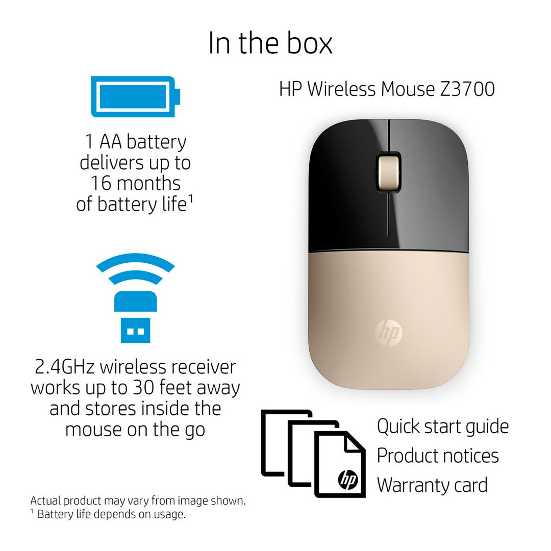 Мышь беспроводная HP Z3700, USB, 3 кнопки, 1200 dpi, оптическая, золотая / Мыши беспроводные №3