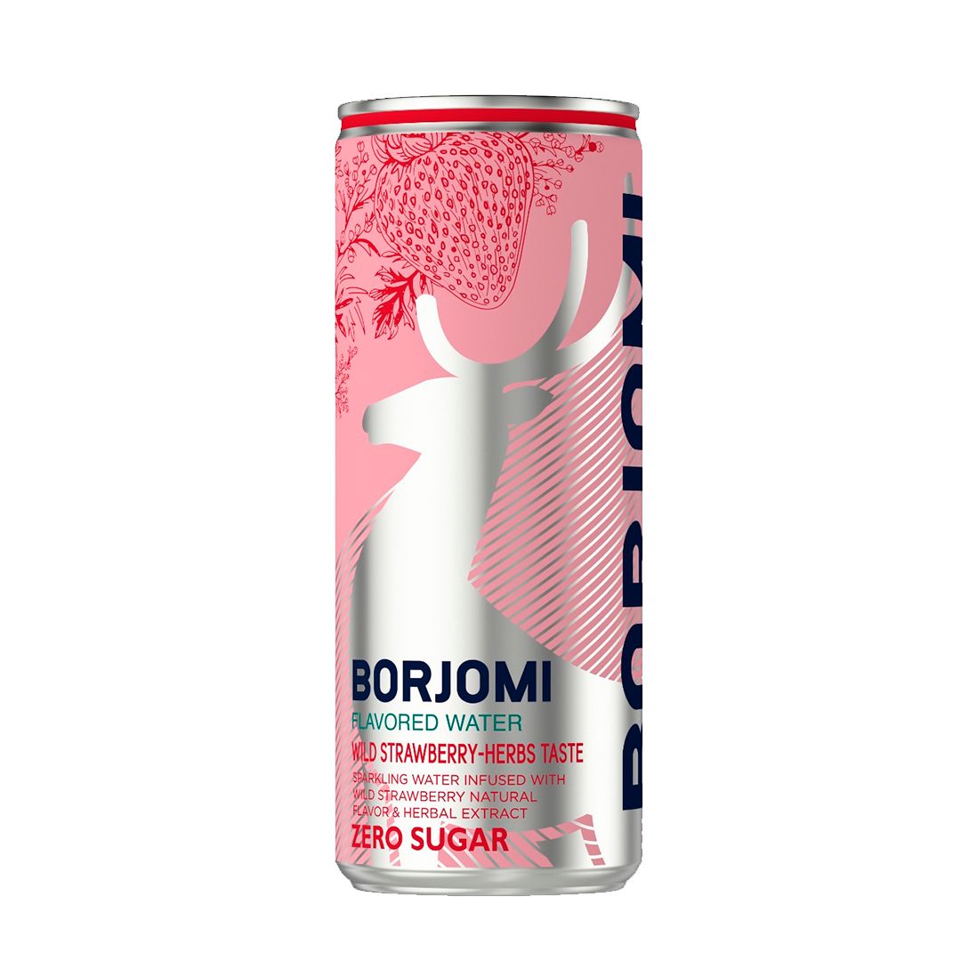 Вода минеральная "Боржоми", со вкусом земляники и трав, 0,33 л, жестяная банка / Вода питьевая