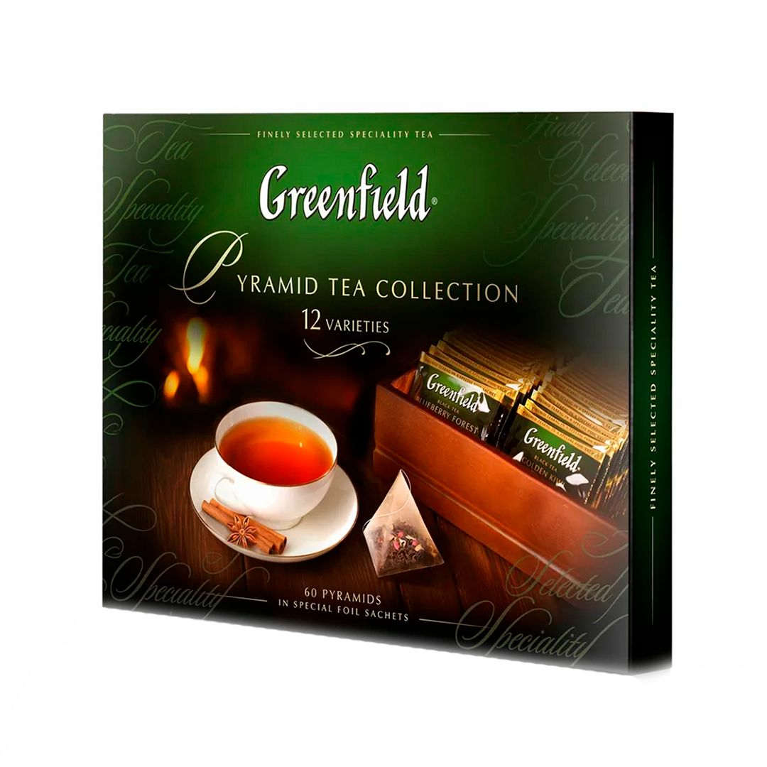 Подарочный набор чая Greenfield "Pyramid tea collection", 12 вкусов, 60 пирамидок, картонная коробка / Чай пакетированный