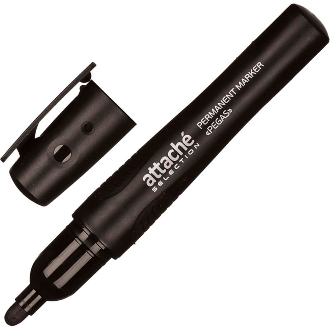 Маркер перманентный Attache Selection Pegas, круглый наконечник 2-5 мм, черный / Маркеры перманентные нестираемые