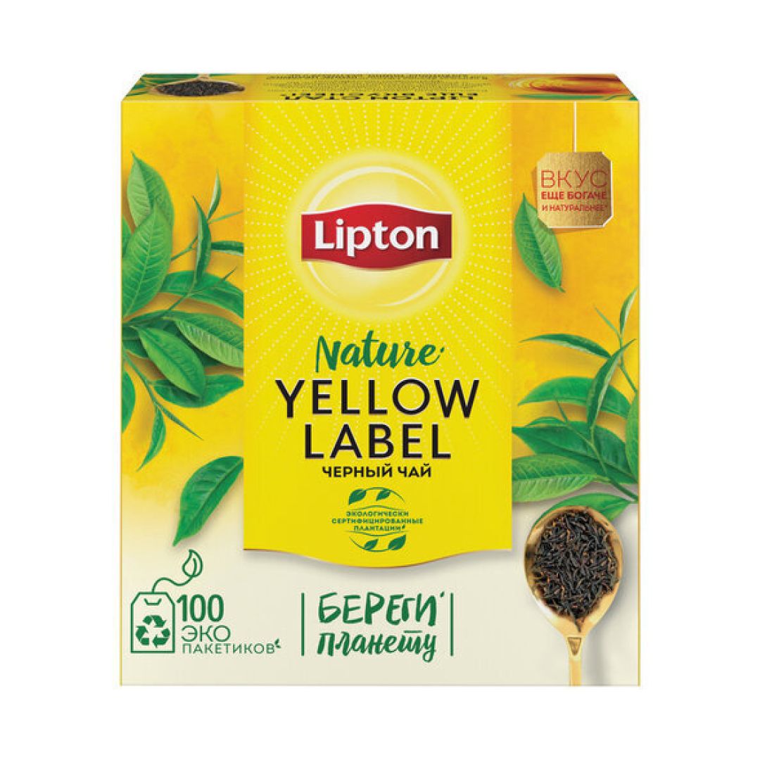 Чай Lipton Yellow Label, черный, 100 ЭКО пакетиков / Чай пакетированный