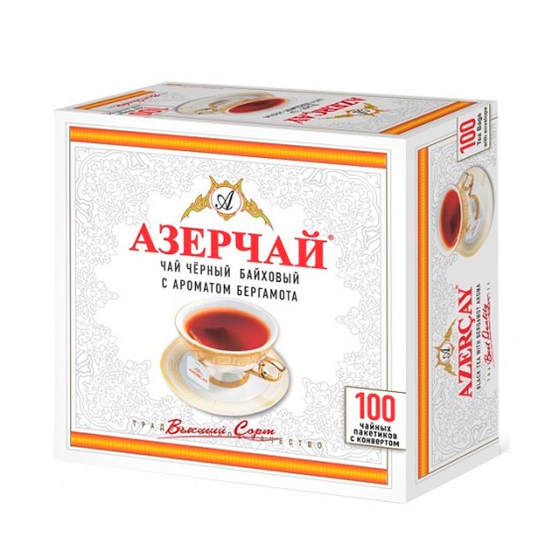 Чай Азерчай "Бергамот", черный, 100 пакетиков / Чай пакетированный