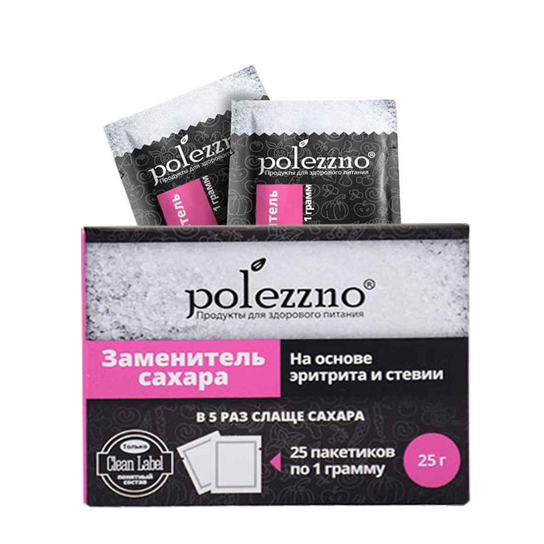 Заменитель сахара Polezzno, с экстрактом стевии, порошок, 25 саше / Здоровое питание